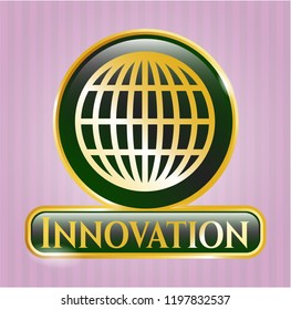  Shiny badge with globe, website icon and Innovation text inside