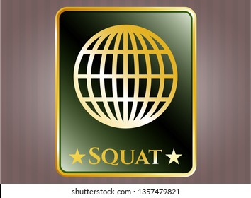  Shiny badge with globe, website icon and Squat text inside
