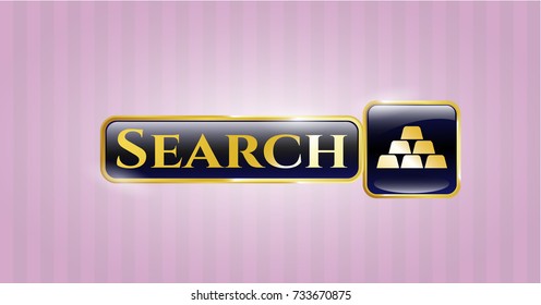  Shiny badge with gold bullion icon and Search text inside