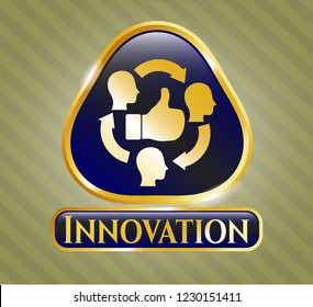  Shiny badge with good customer feedback icon and Innovation text inside