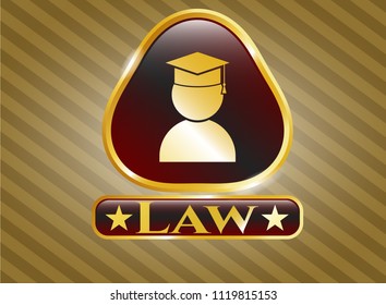  Shiny badge with graduation icon and Law text inside