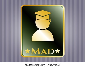  Shiny badge with graduation icon and Mad text inside