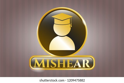  Shiny badge with graduation icon and Mishear text inside