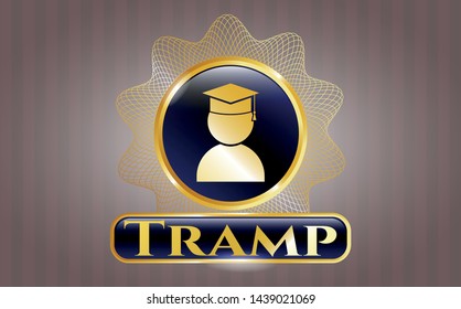  Shiny badge with graduation icon and Tramp text inside