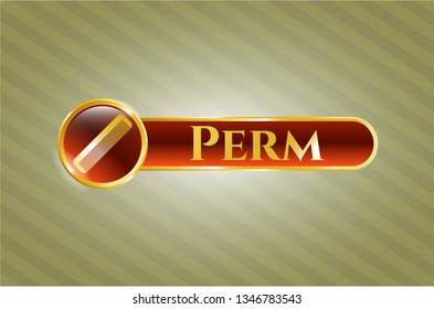  Shiny badge with hair comb icon and Perm text inside