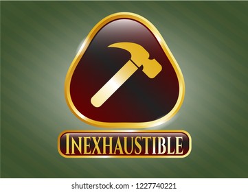  Shiny badge with hammer icon and Inexhaustible text inside