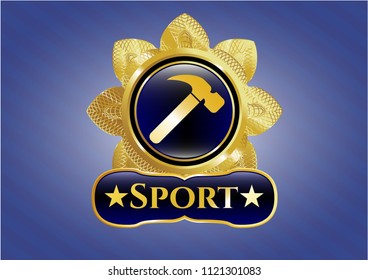  Shiny badge with hammer icon and Sport text inside