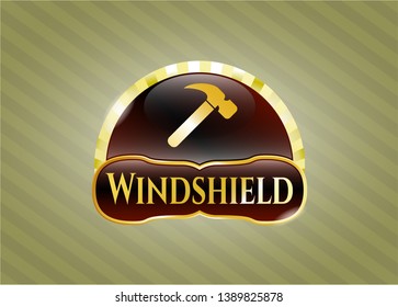  Shiny badge with hammer icon and Windshield text inside