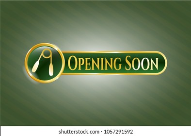  Shiny badge with hand gripper icon and Opening Soon text inside