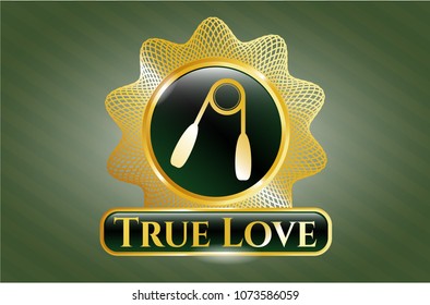  Shiny badge with hand gripper icon and True Love text inside