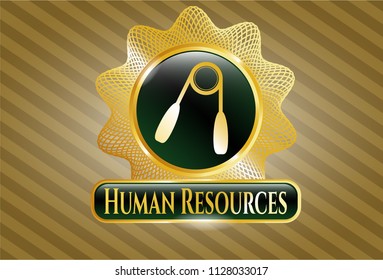  Shiny badge with hand gripper icon and Human Resources text inside