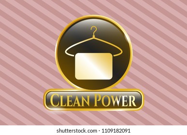  Shiny badge with hanger with towel icon and Clean Power text inside