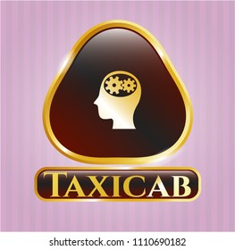 Shiny badge with head with gears inside icon and Taxicab text inside