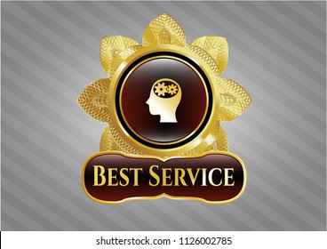  Shiny badge with head with gears inside icon and Best Service text inside