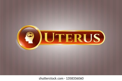  Shiny badge with head with gears inside icon and Uterus text inside