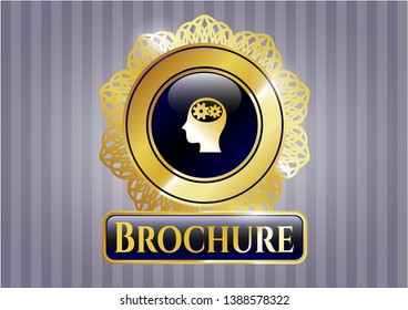  Shiny badge with head with gears inside icon and Brochure text inside
