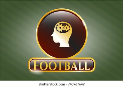  Shiny badge with head with gears inside icon and Football text inside