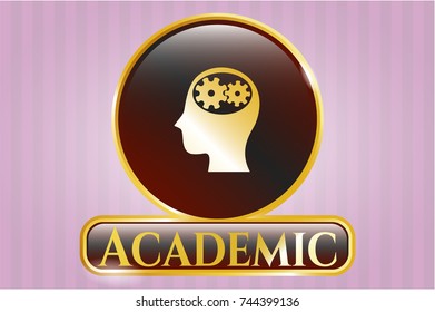  Shiny badge with head with gears inside icon and Academic text inside