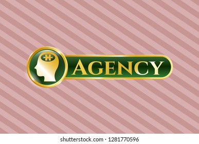  Shiny badge with head with jigsaw puzzle piece icon and Agency text inside