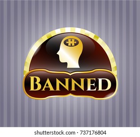  Shiny badge with head with jigsaw puzzle piece icon and Banned text inside