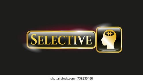  Shiny badge with head with jigsaw puzzle piece icon and Selective text inside