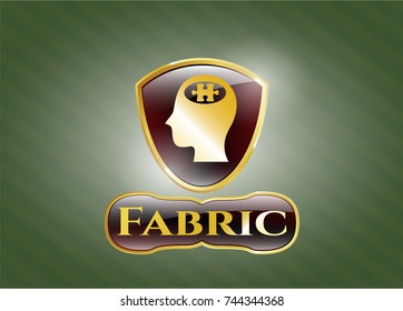  Shiny badge with head with jigsaw puzzle piece icon and Fabric text inside