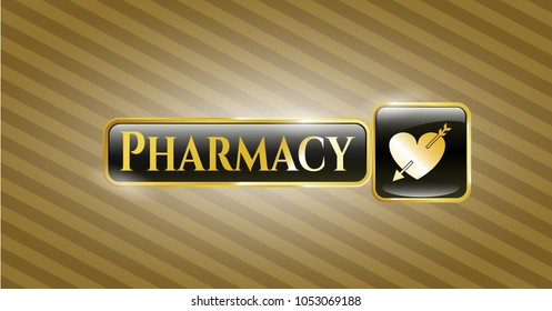  Shiny badge with heart with arrow icon and Pharmacy text inside