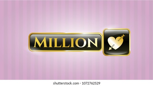   Shiny badge with heart with arrow icon and Million text inside