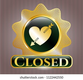  Shiny badge with heart with arrow icon and Closed text inside