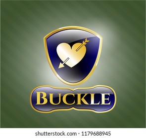 Shiny badge with heart with arrow icon and Buckle text inside