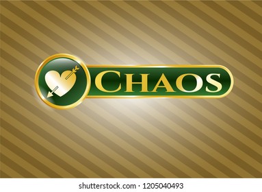  Shiny badge with heart with arrow icon and Chaos text inside