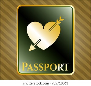  Shiny badge with heart with arrow icon and Passport text inside