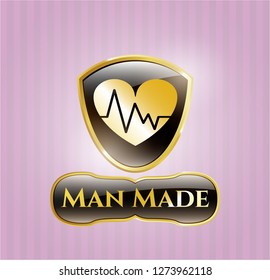  Shiny badge with heart with electrocardiogram icon and Man Made text inside