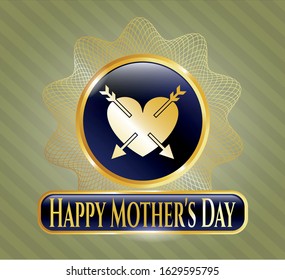  Shiny badge with heart with two arrows icon and Happy Mother's Day text inside