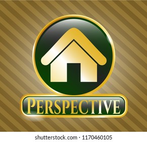  Shiny badge with home icon and Perspective text inside