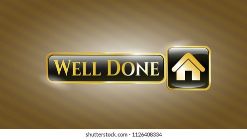  Shiny badge with home icon and Well Done text inside