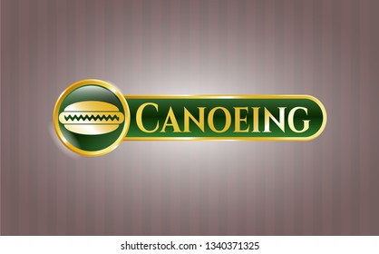  Shiny badge with hot dog icon and Canoeing text inside