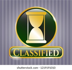  Shiny badge with hourglass icon and Classified text inside