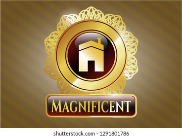  Shiny badge with house icon and Magnificent text inside