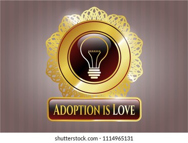  Shiny badge with idea icon and Adoption is Love text inside