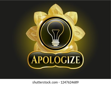  Shiny badge with idea icon and Apologize text inside