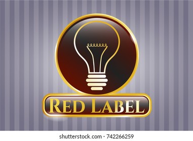  Shiny badge with idea icon and Red Label text inside