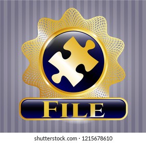  Shiny badge with jigsaw puzzle piece icon and File text inside