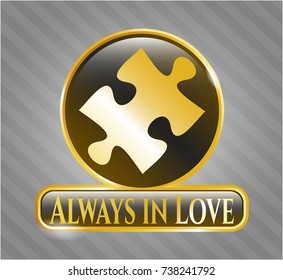  Shiny badge with jigsaw puzzle piece icon and Always in Love text inside