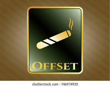  Shiny badge with joint, cigarette icon and Offset text inside