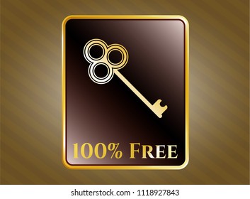  Shiny badge with key icon and 100% Free text inside