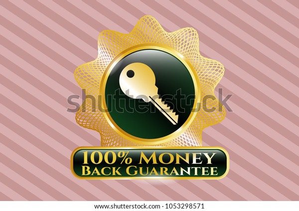  Shiny badge with key icon and 100 percent Money\
Back Guarantee text inside