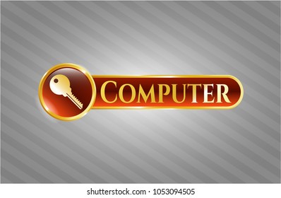  Shiny badge with key icon and Computer text inside