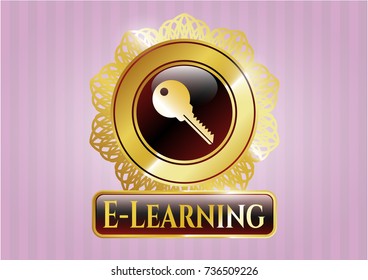  Shiny badge with key icon and E-Learning text inside
