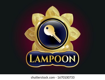  Shiny Badge With Key Icon And Lampoon Text Inside